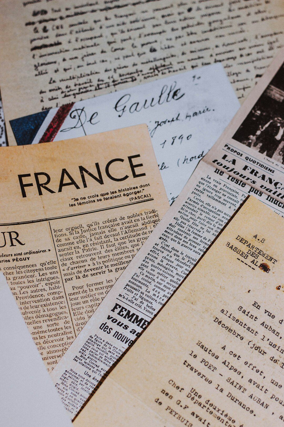 old newspaper clippings on table