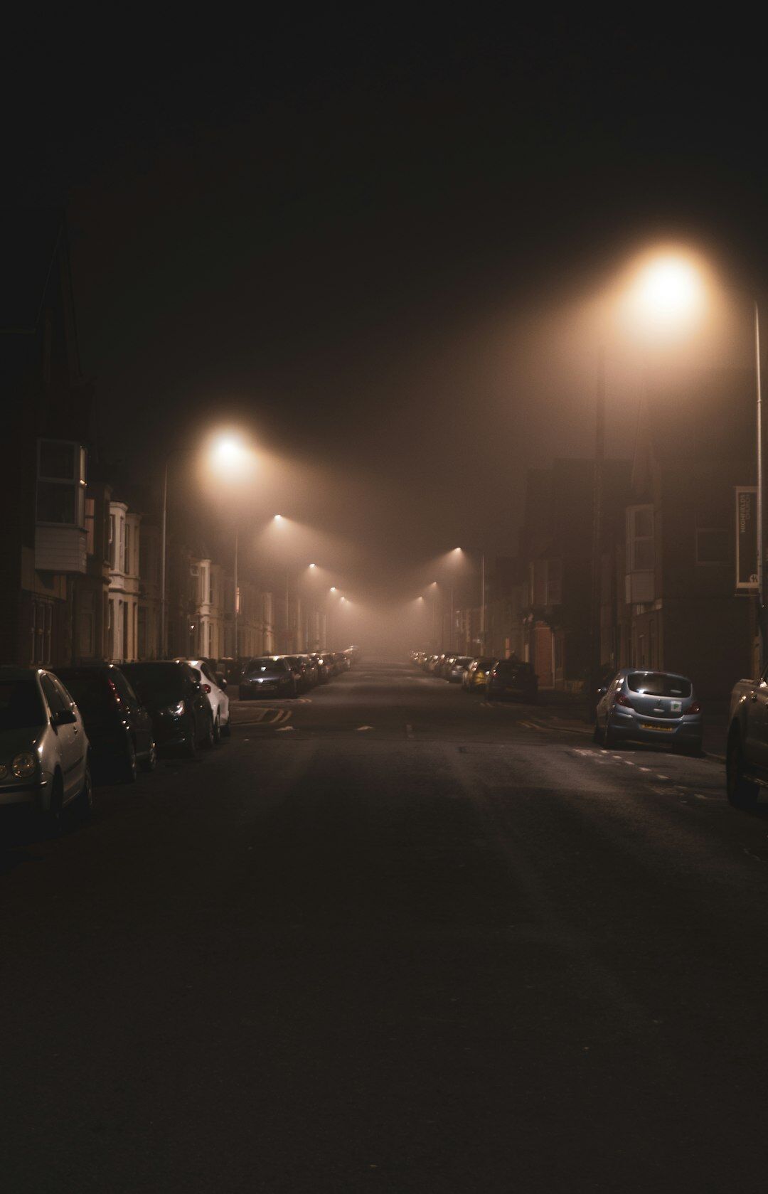 dark foggy street at night